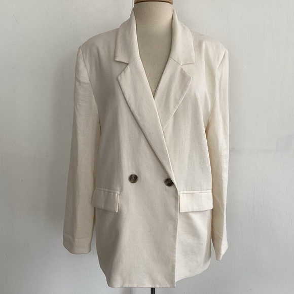 Old Navy Crème de la Crème oversized double breasted soft linen blend blazer M - Picture 2 of 13